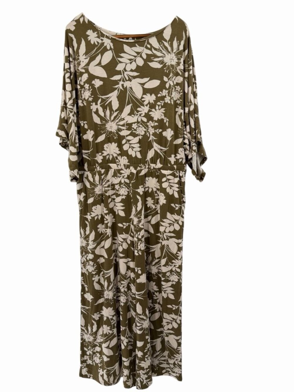 GARNET HILL Women's Olive Floral Prato Knit Stretch Wide Leg Jumpsuit NWT XL